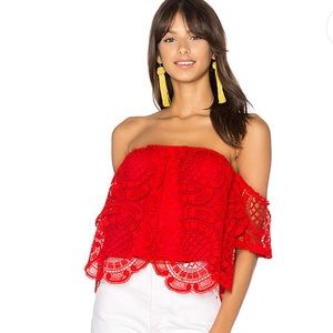 Off the shoulder lace Laia Top in Red